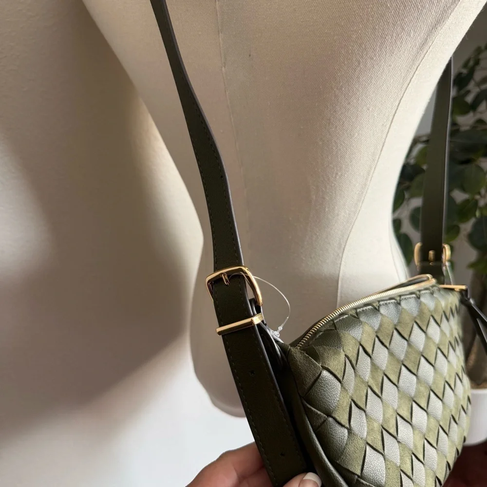 NWT Olive Green Woven Vegan Leather Crossbody Bag
